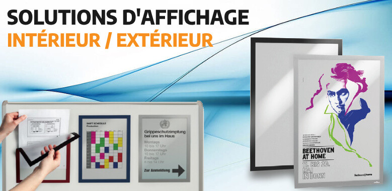 Solutions d'affichage en entreprise : pochettes adhésives repositionnables, magnétiques, vitrostatique, auto-agrippantes...